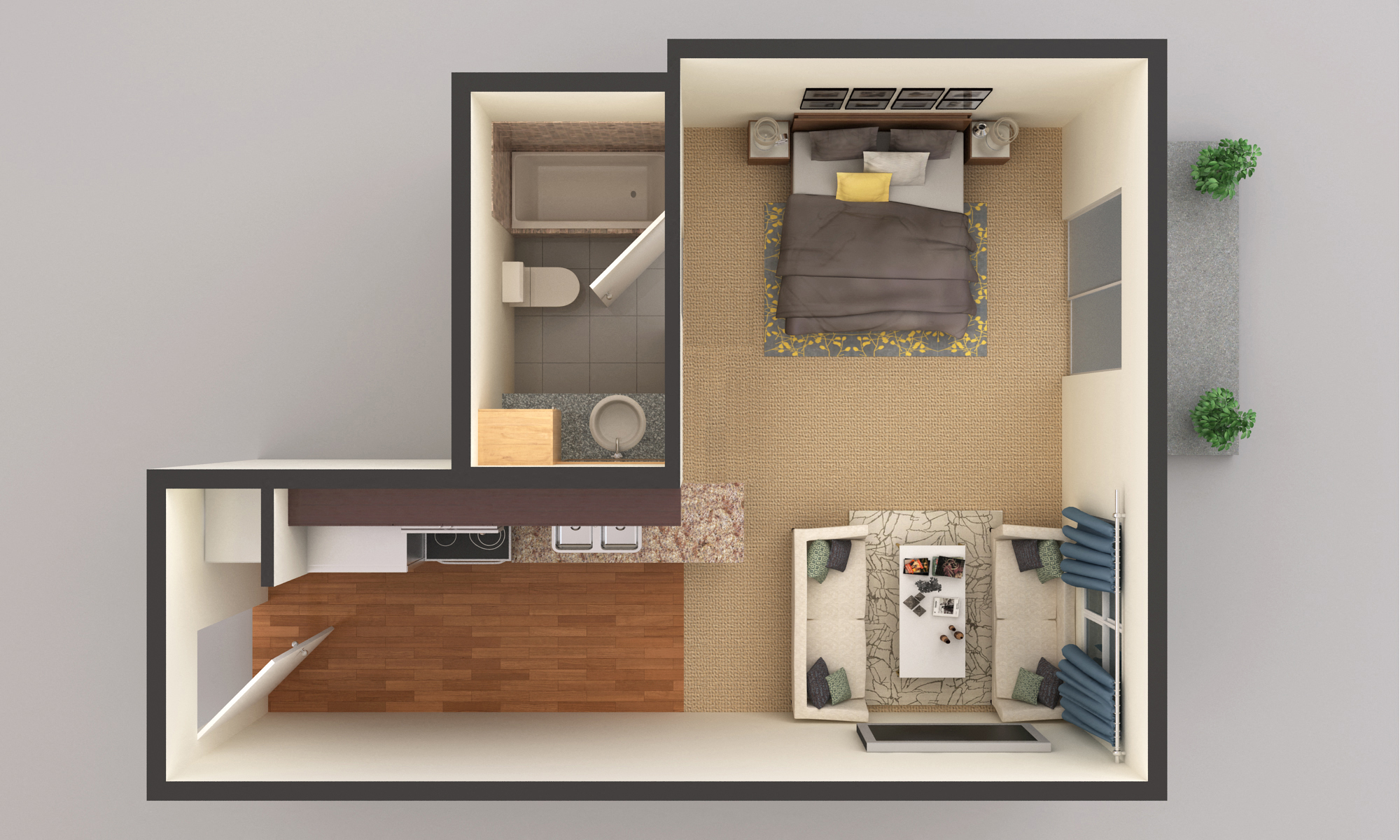 Floor plan for studio, 1 bath, 345 sqft